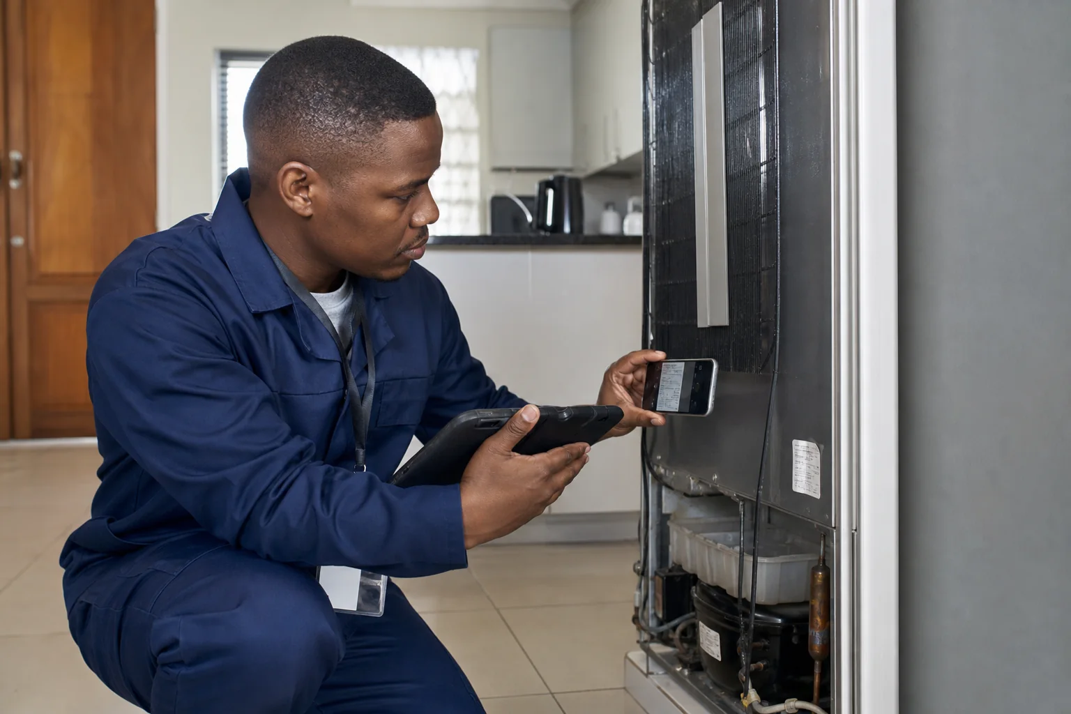 Technician documenting an equipment assessment