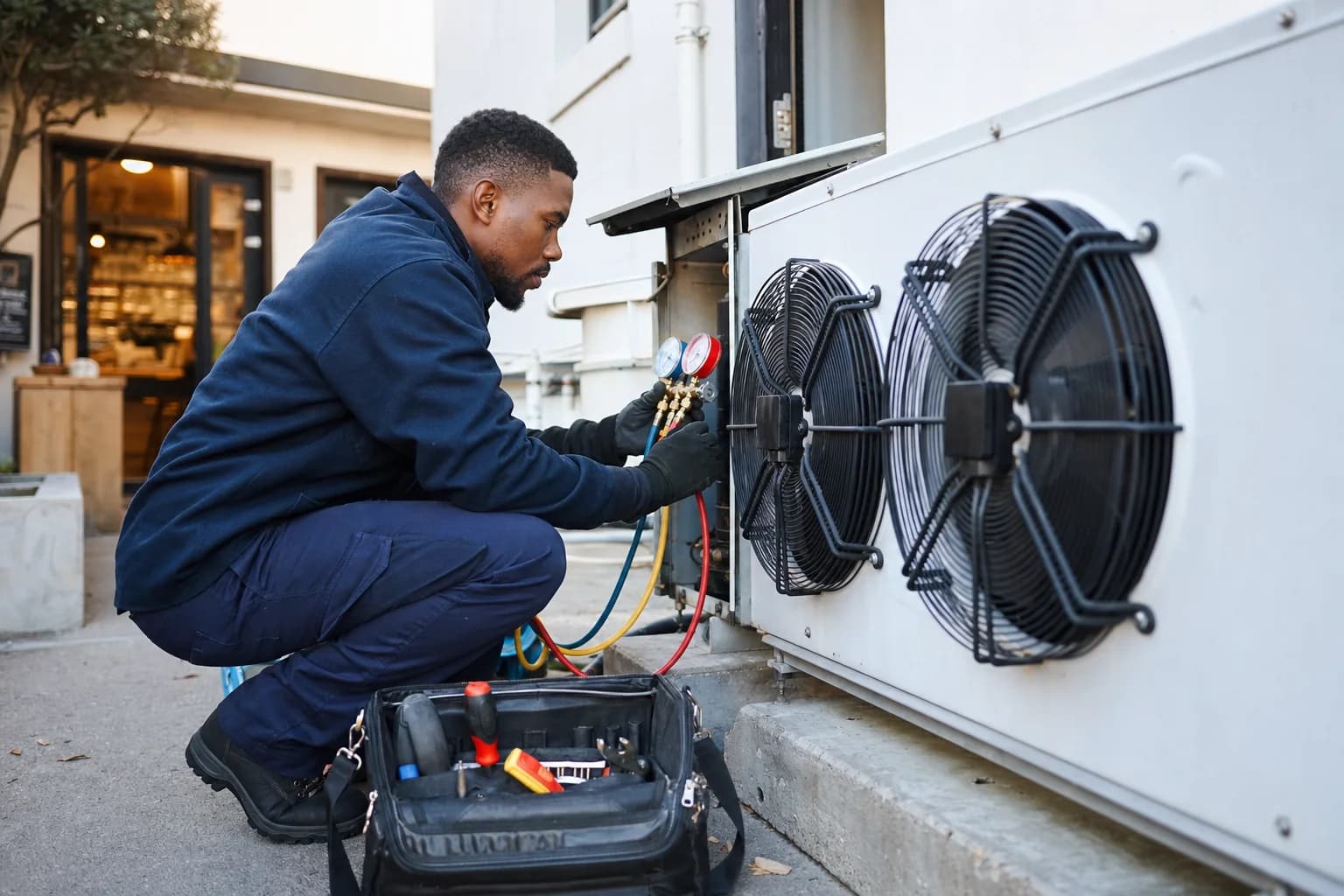 Technician carrying out planned equipment maintenance